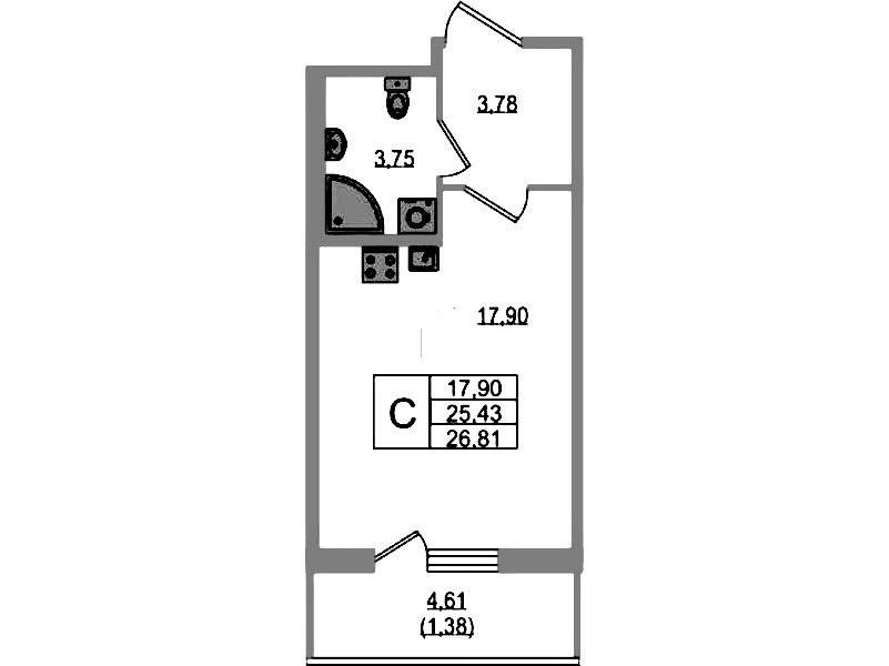 Квартира студия 26.81 м², 1/12 эт., ЖК «UP! Квартал Воронцовский»